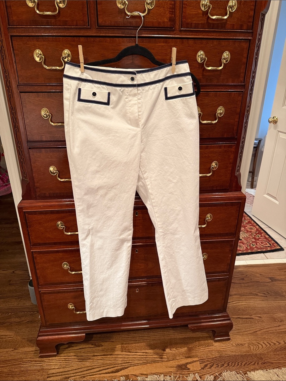 Carlisle White Dress Pants with Navy Detail. 10
